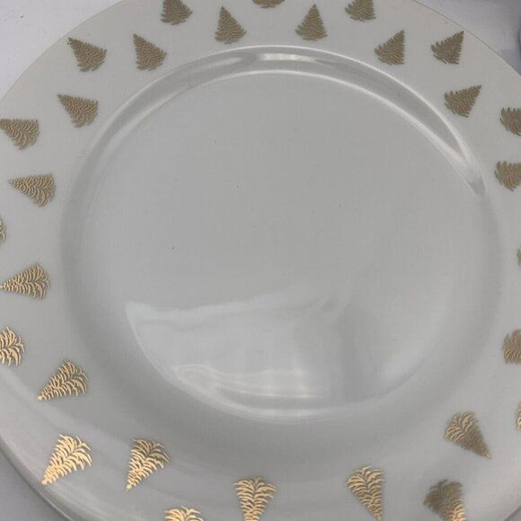 Christmas Plate Set 4 Centurion Collection 7.5" White Gold Trees Made In Japan - Picture 1 of 5
